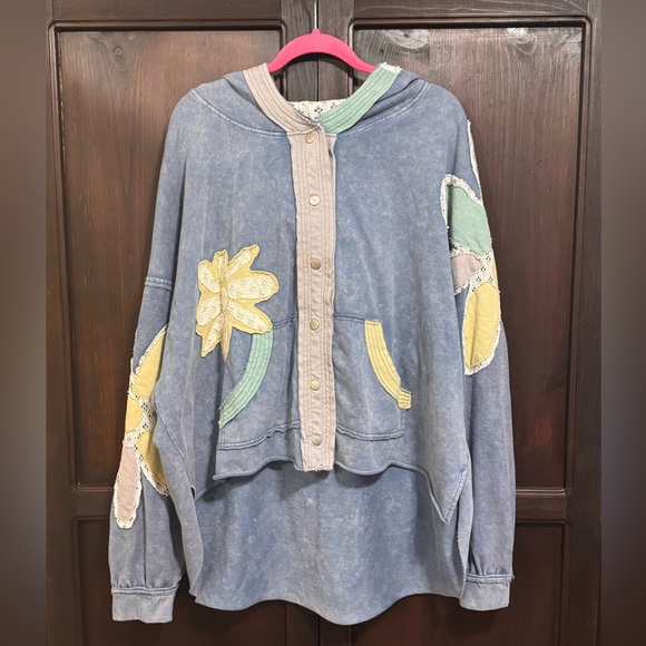 Oli & Hali Floral Patchwork Hoodie Mineral Wash Jacket size XL Blue - Picture 7 of 15